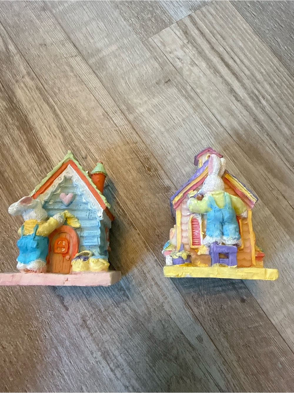 Pastel Bunny Cottage Figurine - Blue and Yellow
